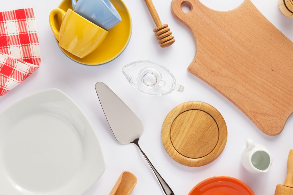 kitchenware set at white background