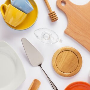 kitchenware set at white background